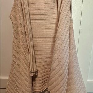 LOFT Tan Ribbed Sleeveless Waterfall Sweater